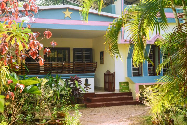 Front view of Sharanagati Yogahaus, old style Kerala Yoga Homestay